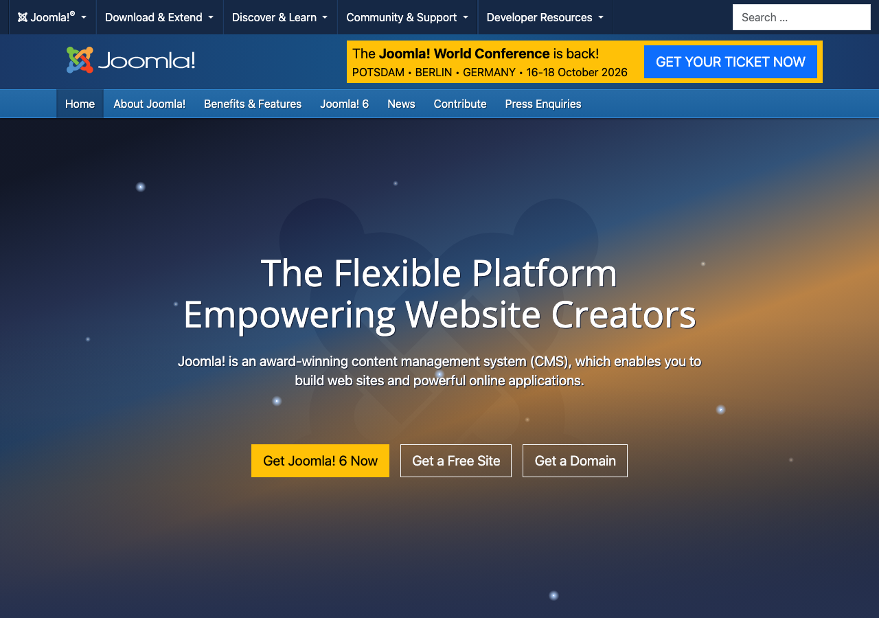 Capture d'écran du site joomla.org