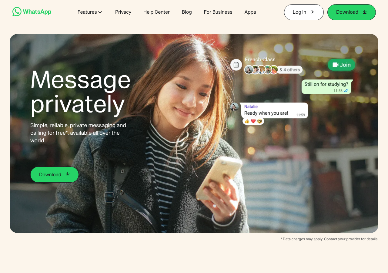 Capture d'écran du site whatsapp.com