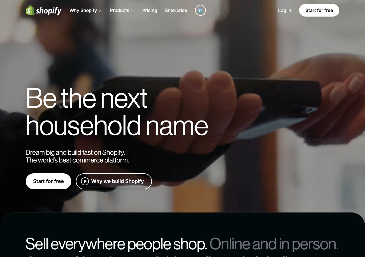 Capture d'écran du site shopify.com