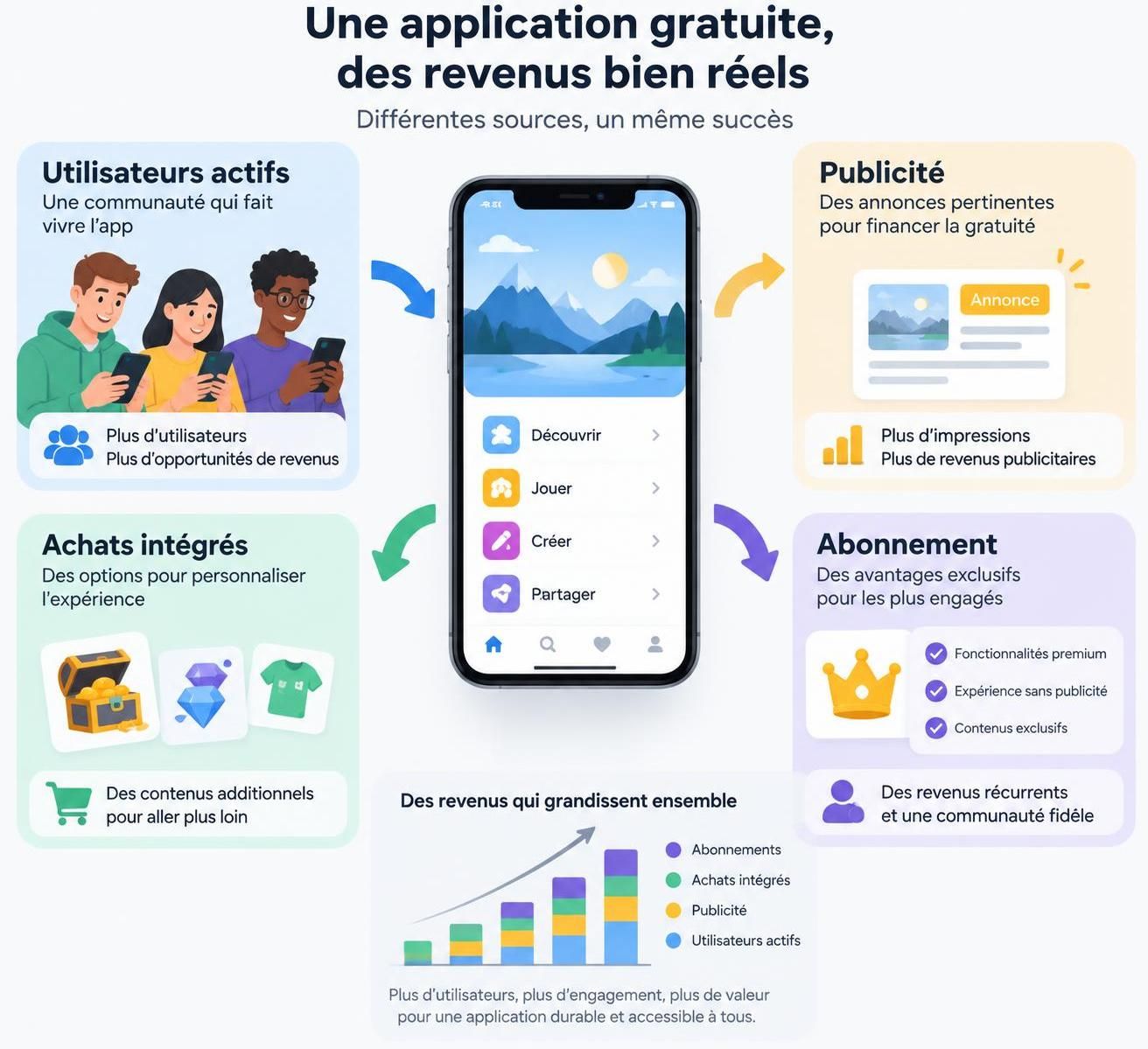 découvrez combien rapporte une application mobile gratuite et comparez les revenus réels générés par la publicité, les achats intégrés et les abonnements.